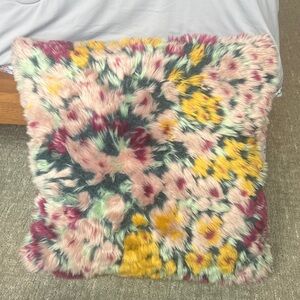 Anthropologie Floral Faux Fur Pillow